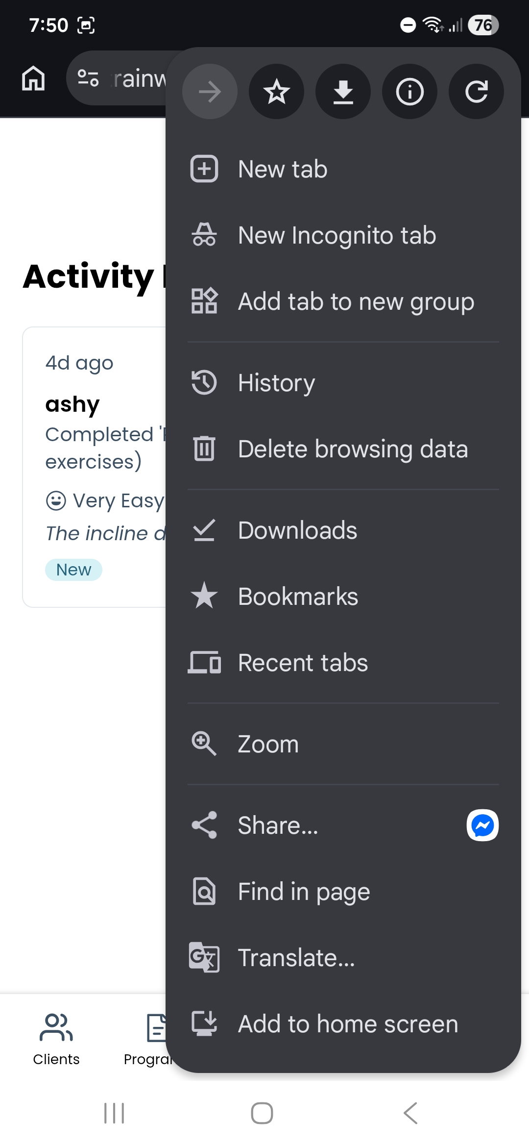 Chrome settings menu